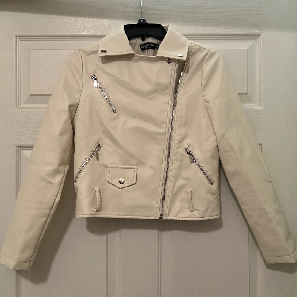 PrettyLittleThing Off-White Leather Jacket